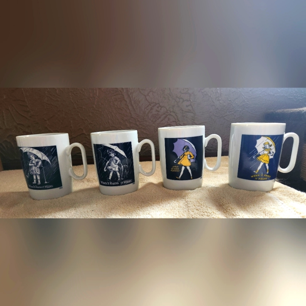 MORTON SALT COFFEE CUPS - 4- STAMPED JAPAN ON BOTTOM